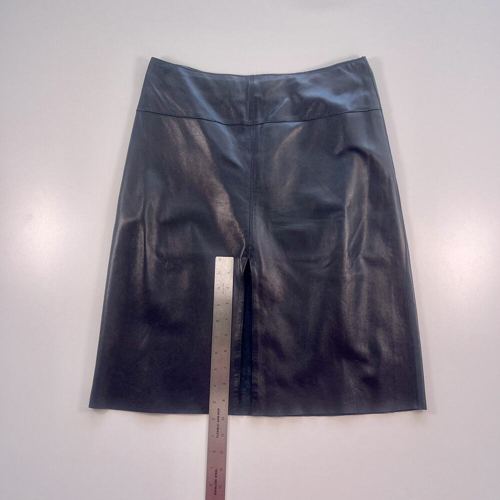 bebe Soft Leather Fittted Skirt Front Slit Size 8 Black Y2K Back Zip Flat Front - Picture 8 of 10